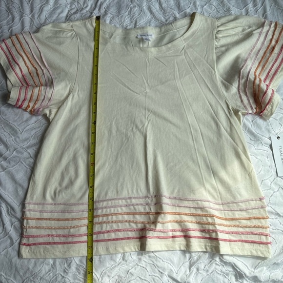 Tribal Jeans White Cream Pink Striped Top with Stitching Detail - Picture 5 of 7